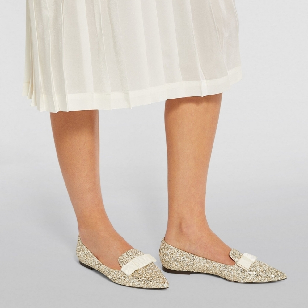 Authentic Jimmy Choo women's Gala Glitter Pointed-Toe Flats